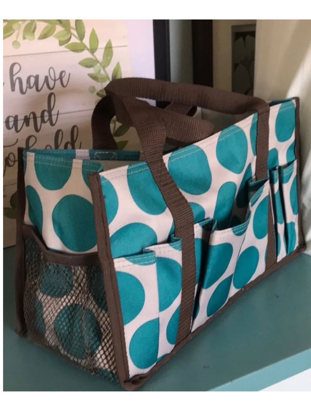 Thirty one Keep it caddy in retired teal mod dot pattern